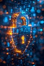 a banner displaying cybersecurity solutions with icons of a digital lock and shield, emphasizing network protection for