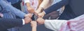 Banner Diverse multiethnic Partners hands together teamwork group of multi racial people meeting join hands togetherness. Panorama Royalty Free Stock Photo