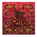 Banner dragon, monster symbol of the year, Khokhloma painting style, ethno, illustration