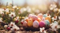 Banner Easter blurred background. Generative AI