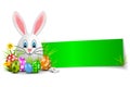 Banner with Easter bunny, brightly painted Easter eggs and flowers isolated - vector Royalty Free Stock Photo