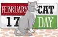 Elegant Smiling Cat over Greeting ready for Cat Day Celebration, Vector Illustration