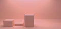 Banner of empty podium or pedestal display on beige and light pink background with box stand concept. Blank product shelf standing Royalty Free Stock Photo