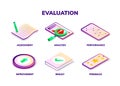 Banner evaluation concept. Assessment, Analysis, performance, improvement, results and feedback vector isometric illustration Royalty Free Stock Photo