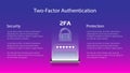 Banner for 2FA two-factor authentication with smartphone and padlock.