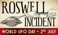 Falling Spaceship Commemorating Roswell Incident in World UFO Day, Vector Illustration