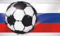 Rolling Soccer Ball over Russian Flag for Football Championship, Vector Illustration