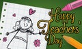 Cute Draw in Notebook Paper and Supplies for Teachers` Day, Vector Illustration Royalty Free Stock Photo