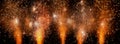 Fireworks and flying sparks in panoramic format