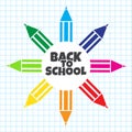 Banner for First day of school. Colorful pencil on checkered background. Vector Royalty Free Stock Photo