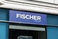 The banner of Fischer Group travel agency at storefront. It operates in Czech Republic and other countries