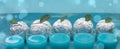 Banner Five Glasses Blue Drink surrealism Apple Foil Blue Shabby background.