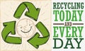 Recycle Arrows and Smiling Planet over Globe for Recycling Day, Vector Illustration