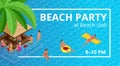 Banner or flyer for Summer Beach Party. Aloha Summer. Vector illustration. Invitation to nightclub. Web banner of summer