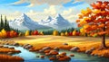 banner forest A river in the mountains with a mountain in the background autumn landscape with Royalty Free Stock Photo