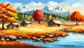 banner forest A river in the mountains with a mountain in the background autumn landscape with Royalty Free Stock Photo