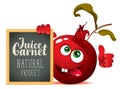 Banner for fresh juice with funny pomegranate