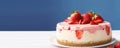 banner, fruit and berry pastries, strawberry cheesecake on a bright background, strawberry cake, place for text