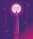 Banner `future is here` with space shuttle falcon heavy
