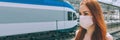 Banner, Girl in a medical mask, at the railway station