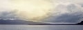 Banner Gloomy seascape line horizon Sea Lighthouse. Royalty Free Stock Photo