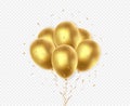 Banner with gold floating balloons isolated on transparent background.