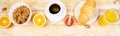 Banner of Good morning. Continental breakfast on ristic wooden background