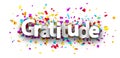 Banner with gratitude sign over colourful cut out ribbon confetti background