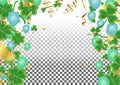 Banner with Green Four and on sparkling dark green clover shamrock leaves background. Abstract Irish holiday backdrop or poster. Royalty Free Stock Photo