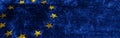 Banner Of Grunge European Union Flag. Dirty EU Flag On A Metal Surface