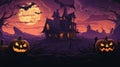 Halloween background with haunted house, pumpkins and bats. Vector illustration Royalty Free Stock Photo