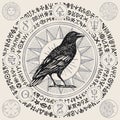 Banner with hand-drawn Raven and magical symbols Royalty Free Stock Photo