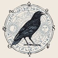 Banner with hand-drawn Raven and sorcery symbols Royalty Free Stock Photo