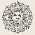 Banner with hand drawn sun, moon and magic signs