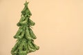 Banner - handmade Christmas tree on a light background, side view, space for text