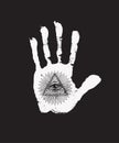 Banner with handprint with all seeing eye symbol Royalty Free Stock Photo