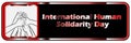 Banner hands together international human solidarity day red and black color