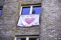 Banner hanging for a window to support health care workers in their battle against the coronavirus/Covid-19