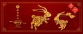 Banner Happy chinese new year 2023 Year of The Rabbig with asian craft style. Chinese translation is Happy chinese new year,Year