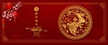 Banner Happy Chinese new year 2023 Year of The Rabbit with Asian craft style. Chinese translation is Happy Chinese new year, Year