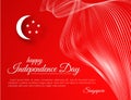 Banner Happy Independence Day Singapore Curved pattern white waveform lines on a red background Patriotic celebration background