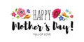 Banner Happy Mother`s Day with wildflowers and elegant lettering . Holiday card with inscription Happy Mother`s Day