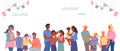 Banner with happy multiracial families with kids, flat vector illustration