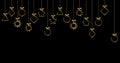 Banner 2020 Happy New Year, gold Christmas Balls isolated on black background, line elements for calendar and greetings card Royalty Free Stock Photo