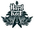 Banner for hard rock music with guitar and wings