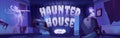 Banner of haunted house with ghosts illustration