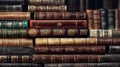 Banner or header image with a stack of antique leather books. Generative AI