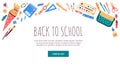 Banner,header with school stationery objects.Vector illustration in flat style Royalty Free Stock Photo