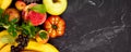 Banner of Healthy colorful food selection: fruit, vegetable, seeds, superfood Royalty Free Stock Photo