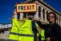 Banner held by French Gilet Jaunes, yellow vest movement, protesters calling for a Frexit, French Exit, on French Labour